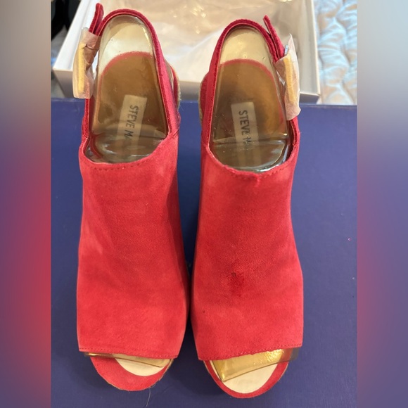 Steve Madden Bright Fuschia Pink Suede High Wedge Slingback Espadrille Shoes-NIB - Picture 1 of 10